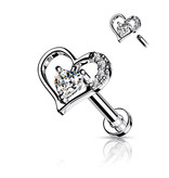 Labret Piercing Herz mit kristall Steinchen