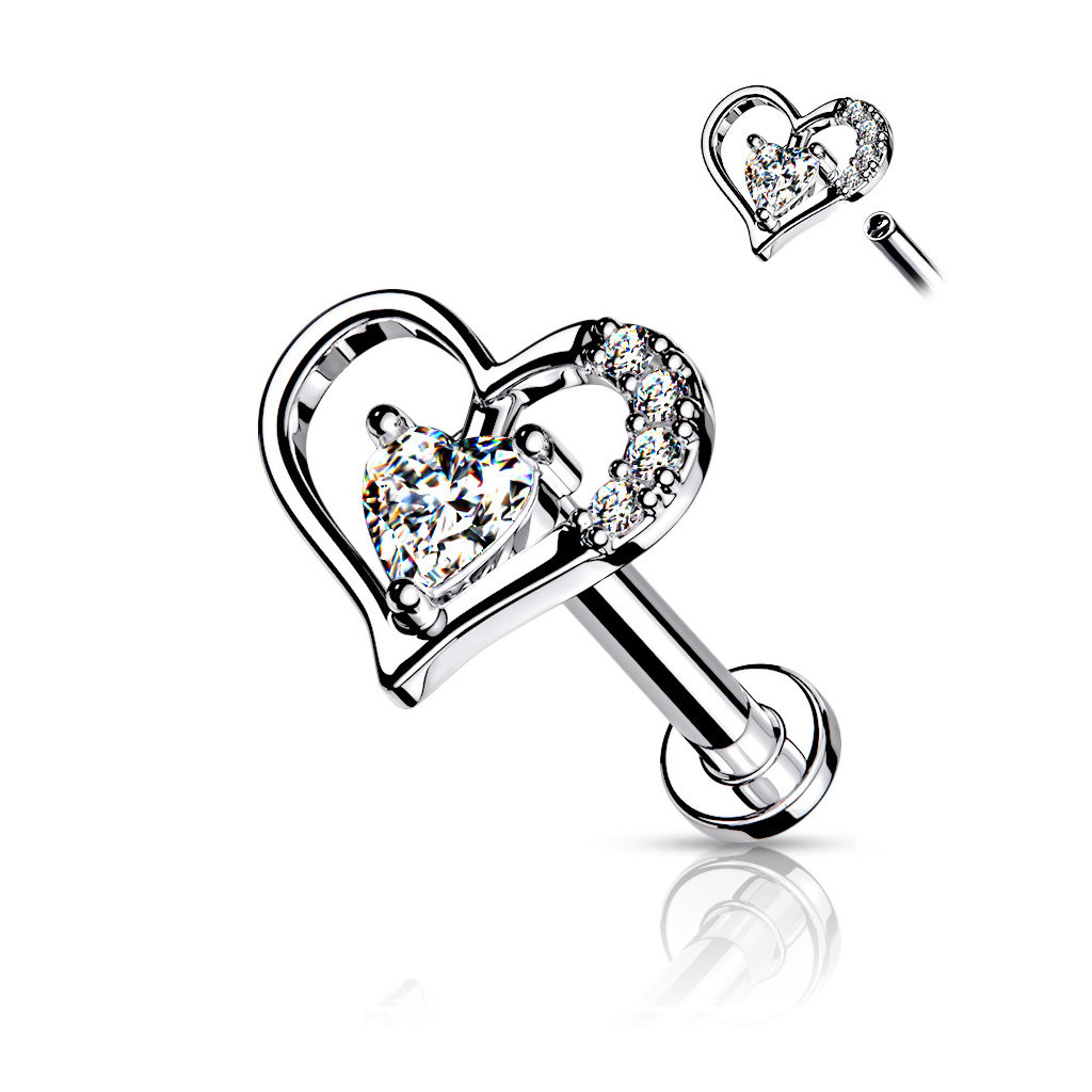 Labret Piercing Herz mit kristall Steinchen