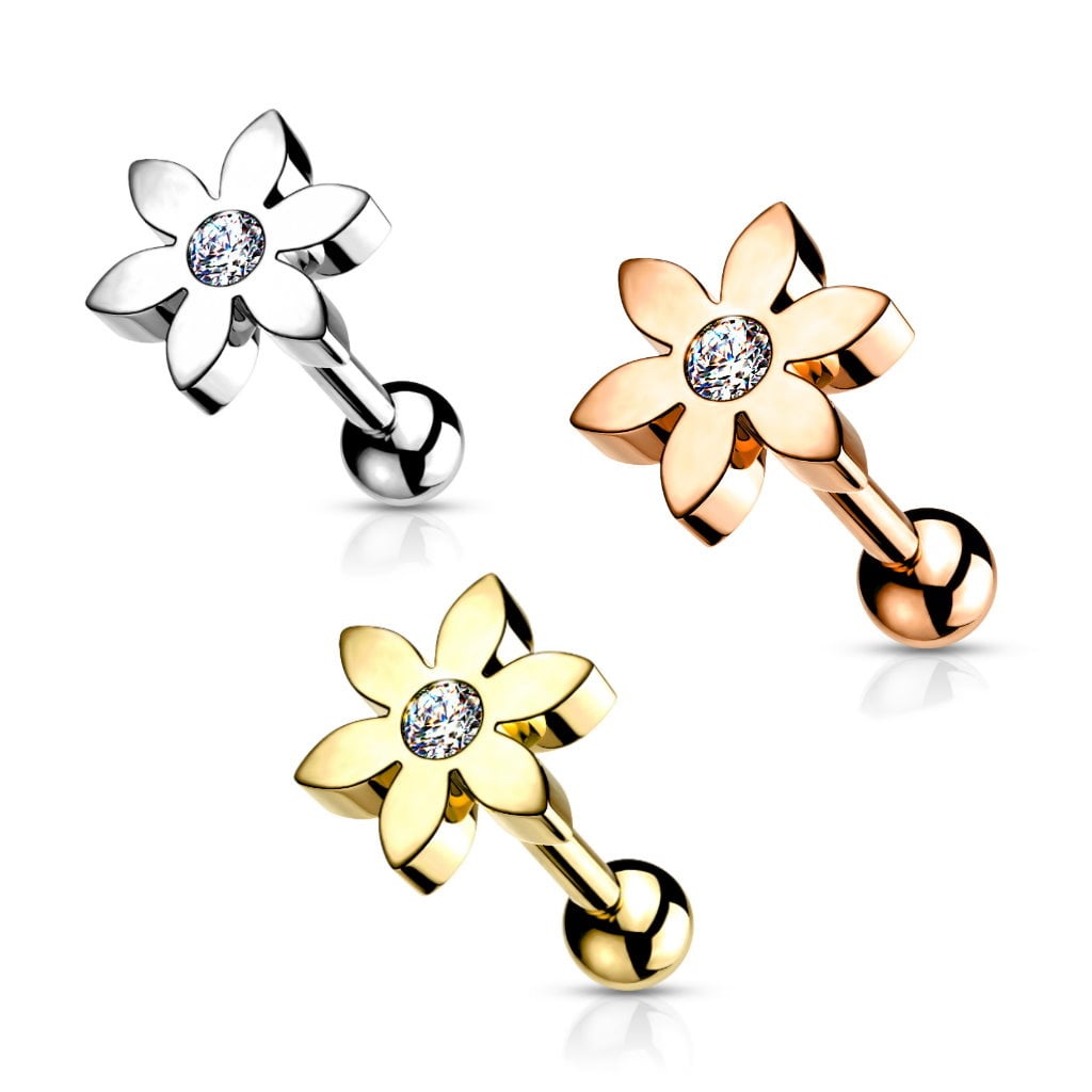 Tragus Piercing Schmuck Blume mit Kristall – Chirurgenstahl 316L