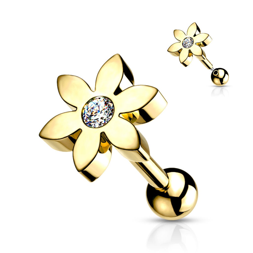 Tragus Piercing Schmuck Blume mit Kristall – Chirurgenstahl 316L