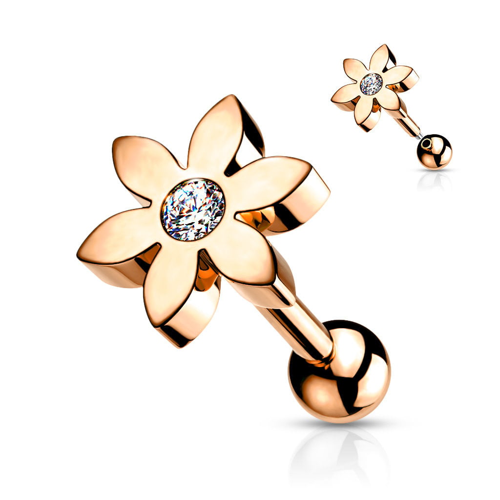 Tragus Piercing Schmuck Blume mit Kristall – Chirurgenstahl 316L