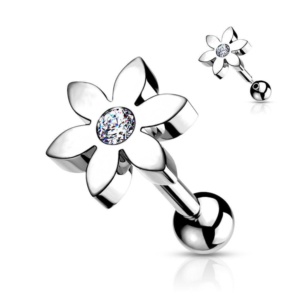 Tragus Piercing Schmuck Blume mit Kristall – Chirurgenstahl 316L