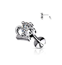 Labret Piercing Krone mit Kristall – Push-In Verschluss | Chirurgenstahl 316L | 1,2 x 6 mm | Silber