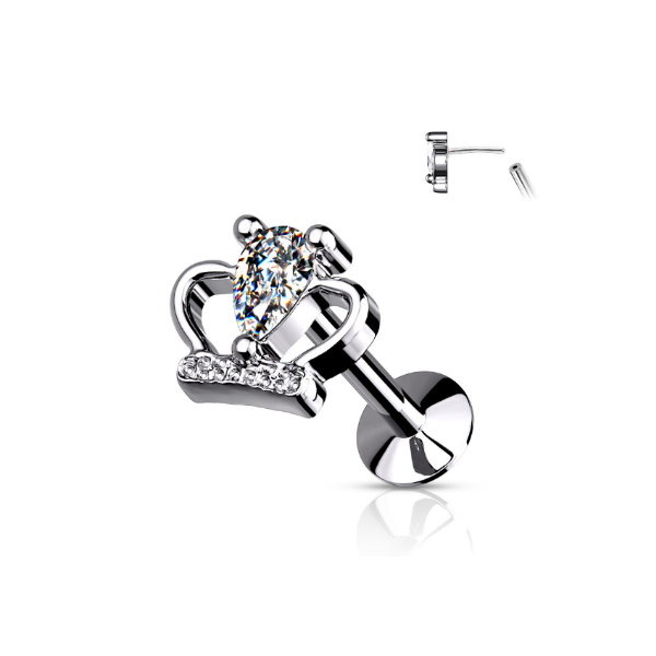 Labret Piercing Krone mit Kristall – Push-In Verschluss