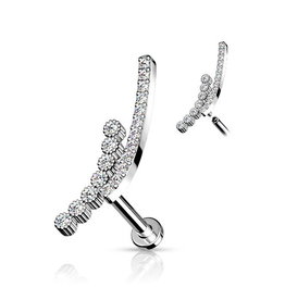Labret Piercing Doppelsteg mit Kristall-Zirkonia – Innengewinde | Chirurgenstahl 316L | 17 mm | 6 mm oder 8 mm | Silber