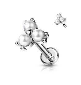 Labret Piercing mit 3 Perlen – Chirurgenstahl 316L | 1,2 mm | 6 mm oder 8 mm | Silber