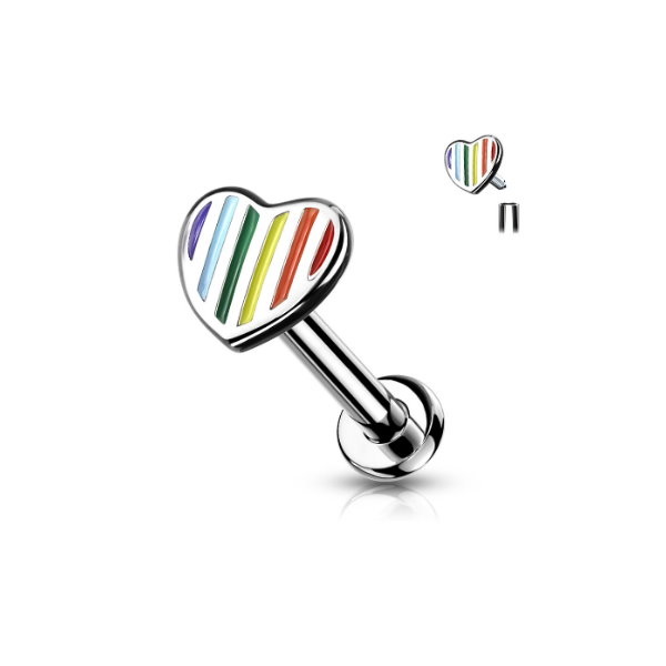 Labret Stecker Herz regenbogenfarben – Innengewinde