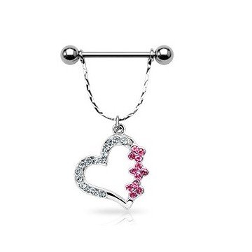 🦚 Nippelpiercing Herz mit pinken Blümchen