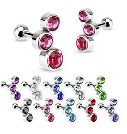 Piercing Barbell mit 3 Zirkonia-Steinen – Chirurgenstahl 316L | 1,2 x 6 mm | 10 Farben zur Auswahl