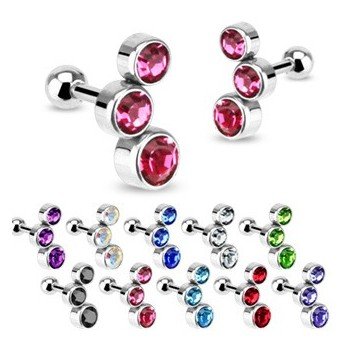 Piercing Barbell mit 3 Zirkonia-Steinen – Chirurgenstahl 316L