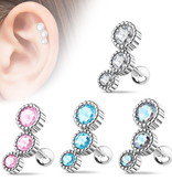 Piercing Barbell mit 3 Kristall-Kugeln