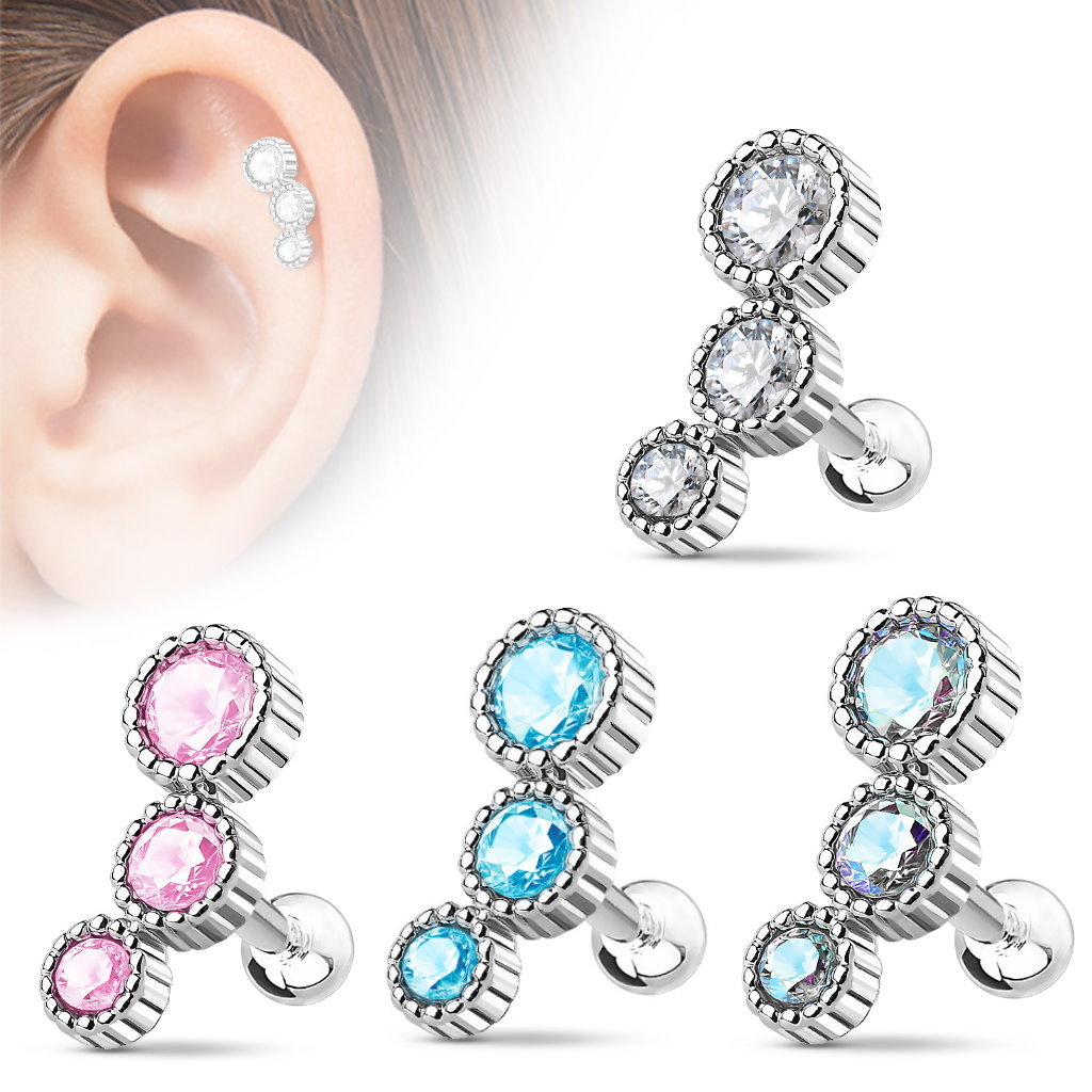 Piercing Barbell mit 3 Kristall-Kugeln