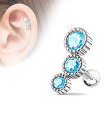 Piercing Barbell mit 3 Kristall-Kugeln