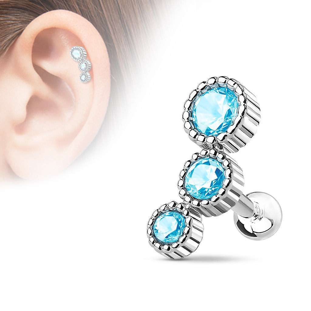 Piercing Barbell mit 3 Kristall-Kugeln