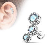 Piercing Barbell mit 3 Kristall-Kugeln