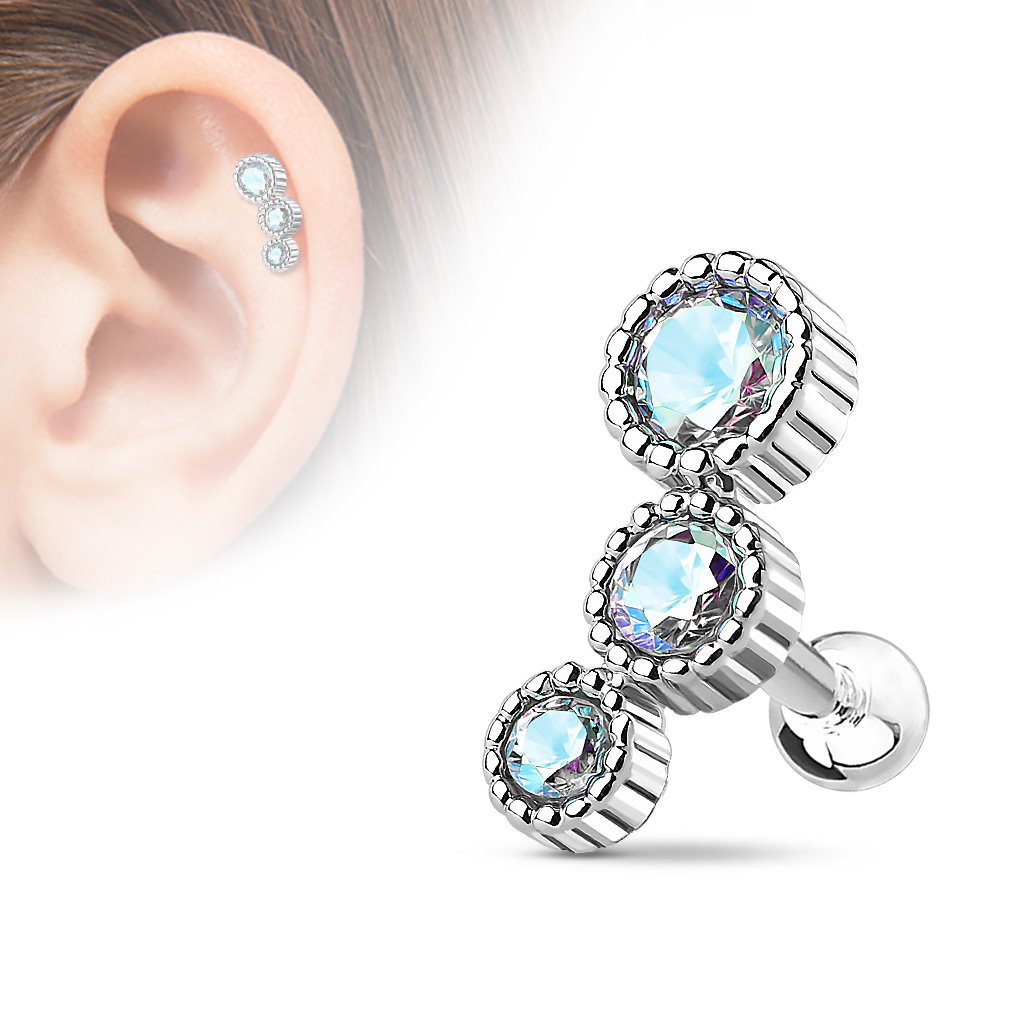 Piercing Barbell mit 3 Kristall-Kugeln