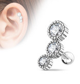 Piercing Barbell mit 3 Kristall-Kugeln