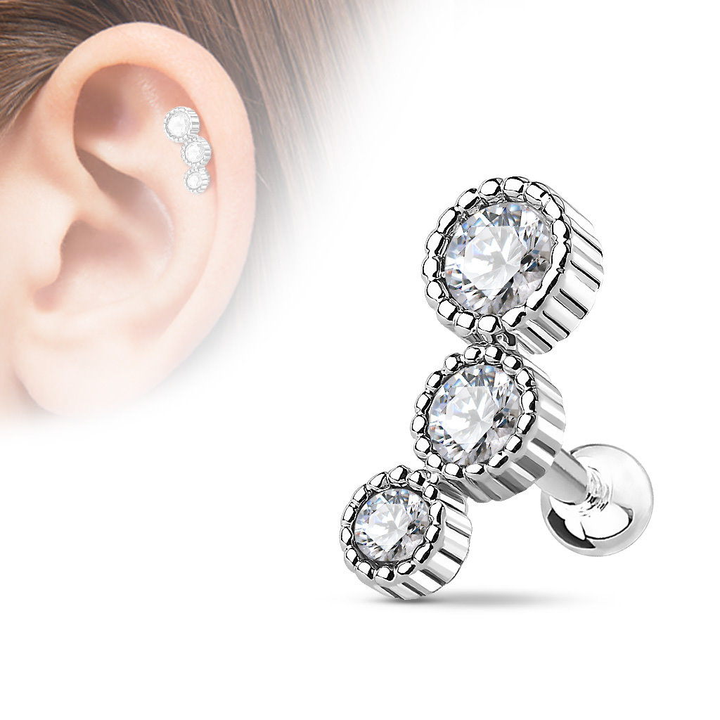 Piercing Barbell mit 3 Kristall-Kugeln