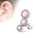 Piercing Barbell mit 3 Kristall-Kugeln