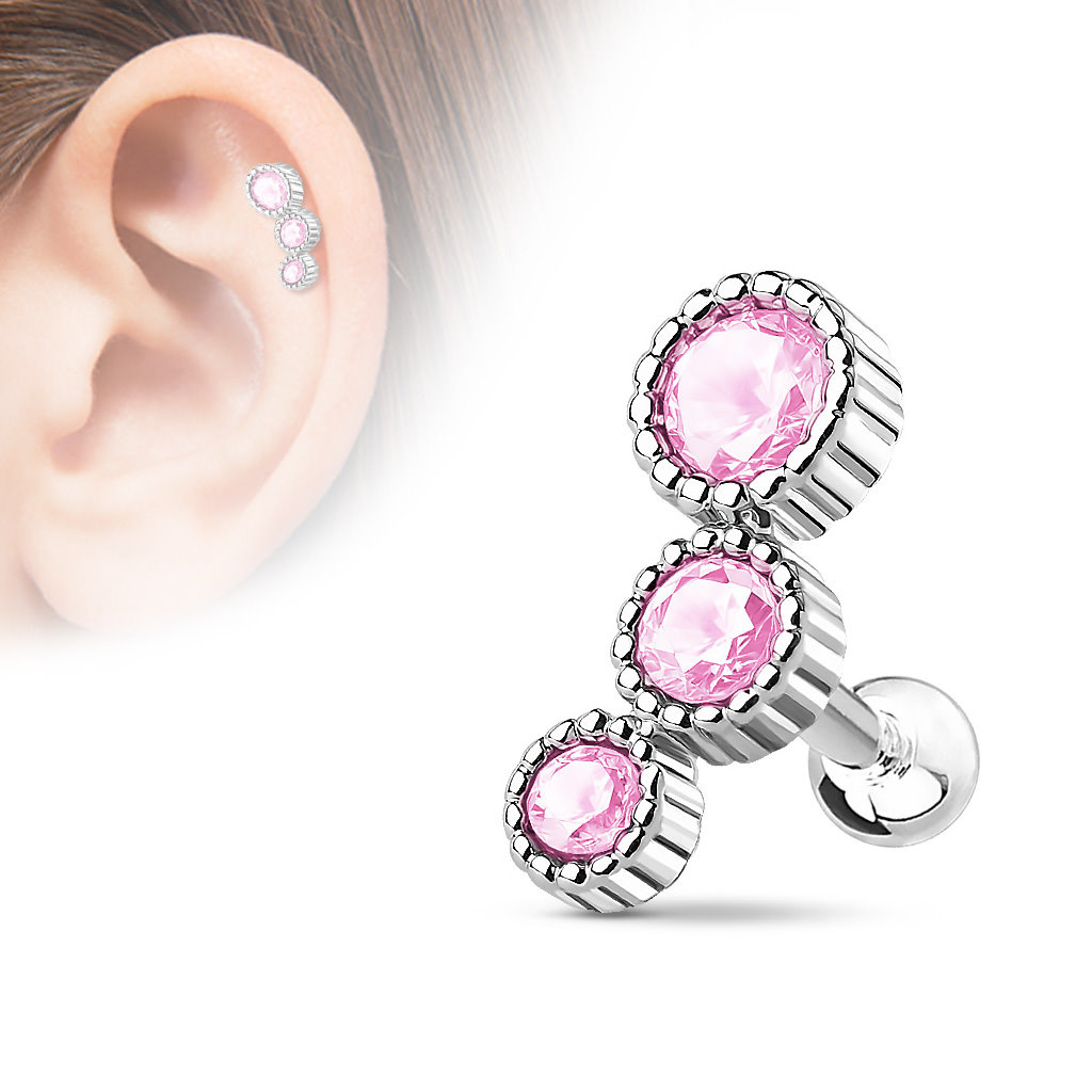 Piercing Barbell mit 3 Kristall-Kugeln