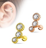Barbell Piercing mit 3 Kristall-Steinen