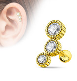 Barbell Piercing mit 3 Kristall-Steinen