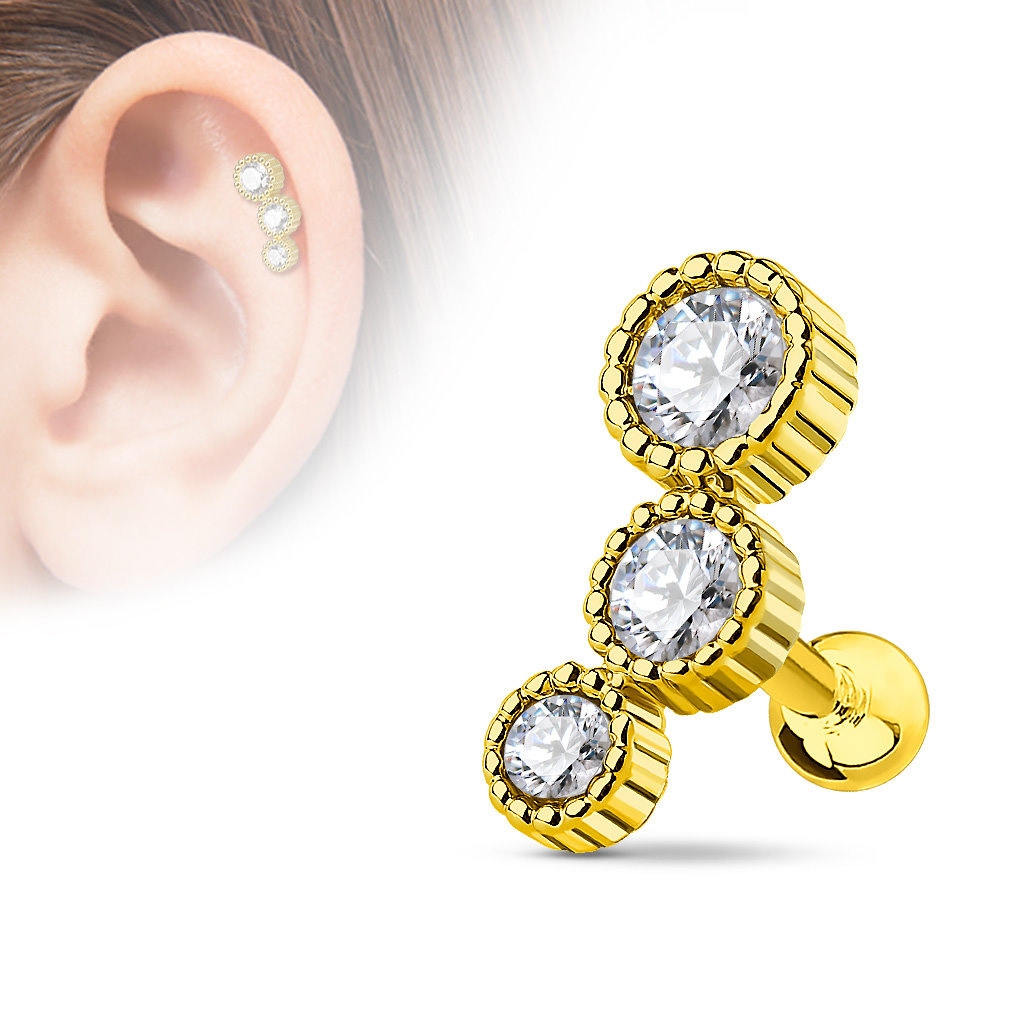 Barbell Piercing mit 3 Kristall-Steinen