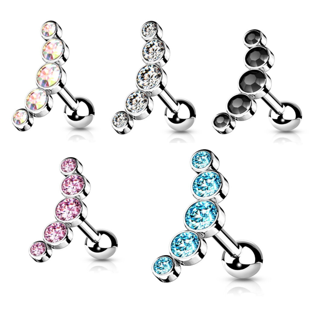 Piercing Barbell mit 5 Kristallen – Chirurgenstahl