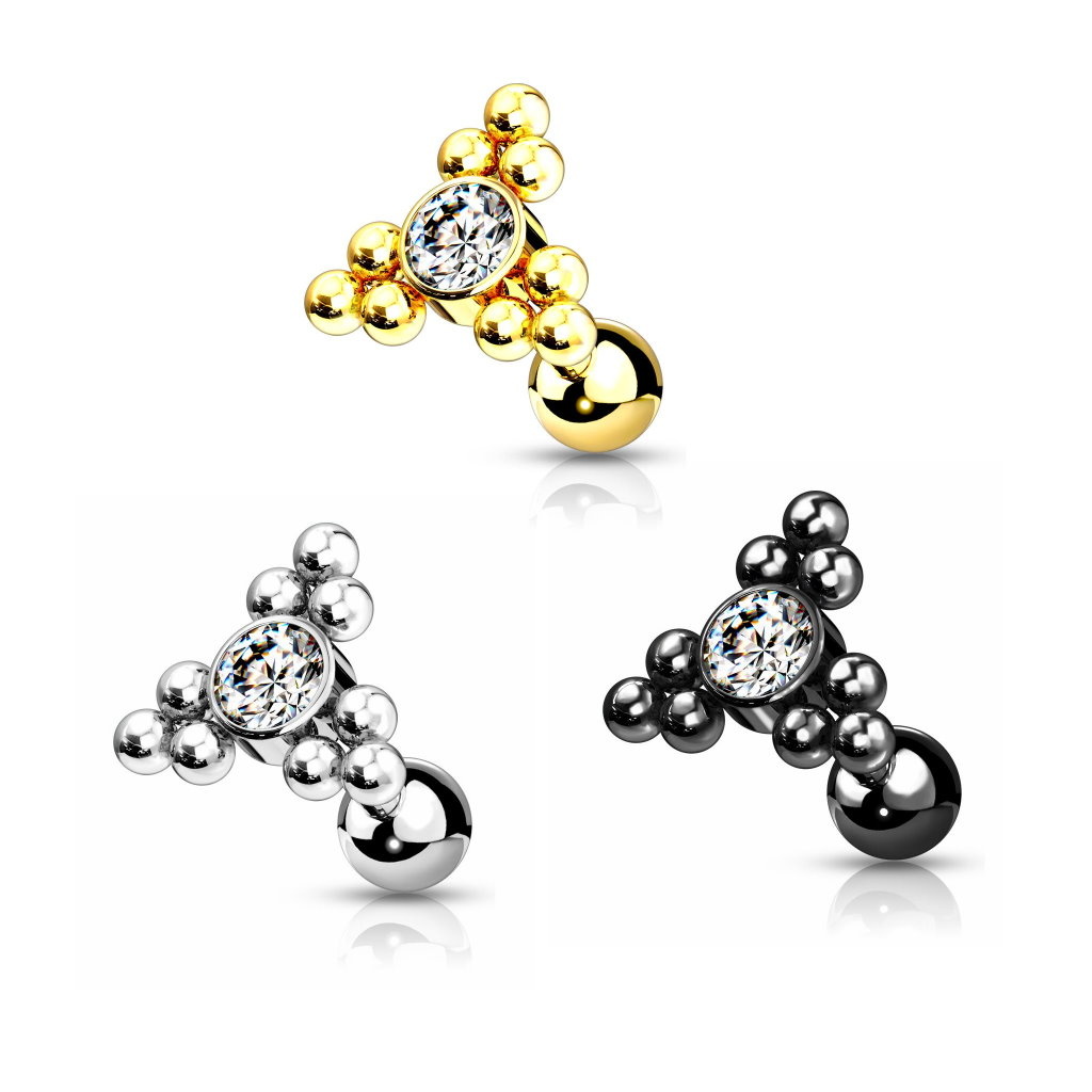 Helix, Tragus & Conch Barbell mit Kristallstein