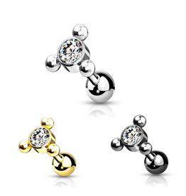 Piercing Barbell mit Kristall – Chirurgenstahl 316L PVD | 1,2 x 6 mm | Gold, Silber & Schwarz