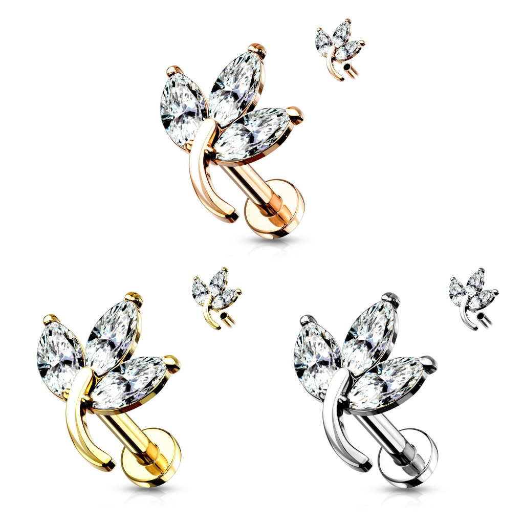 Helix & Tragus Piercing Blatt – Chirurgenstahl 316L, 14K vergoldet | 1,2 mm | 6 mm oder 8 mm | Gold, Silber & Roségold