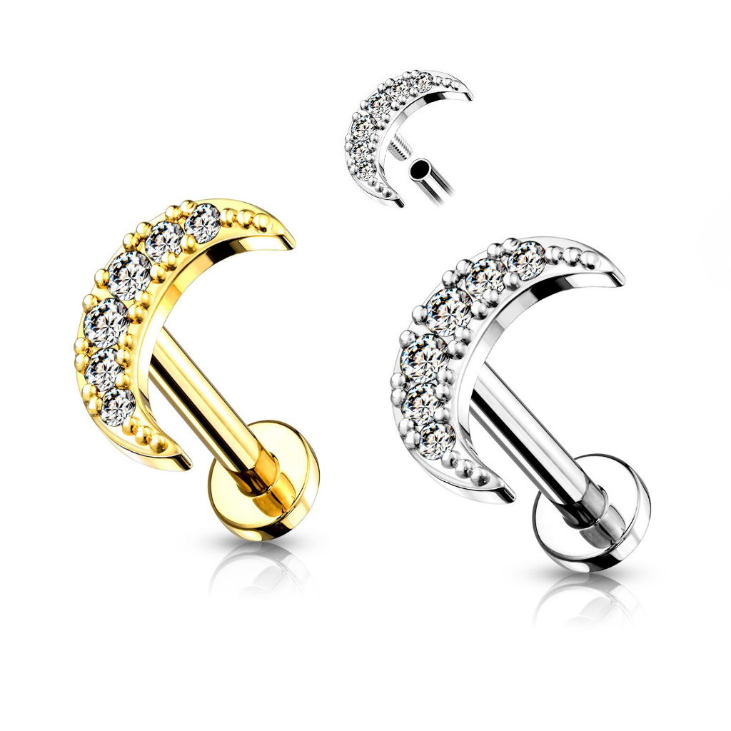 Labret Stecker mit Halbmond & Kristallsteinchen