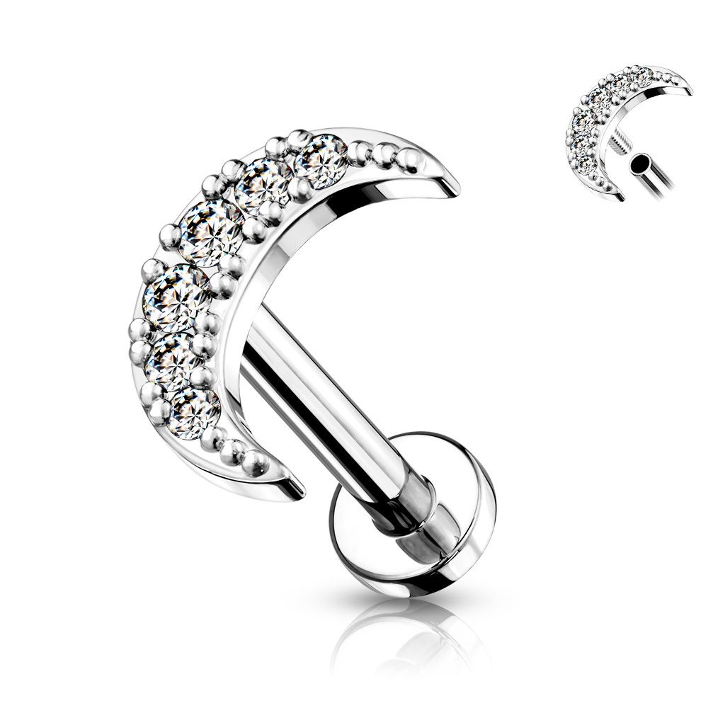 Labret Stecker mit Halbmond & Kristallsteinchen
