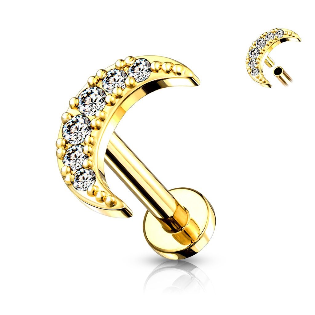 Labret Stecker mit Halbmond & Kristallsteinchen