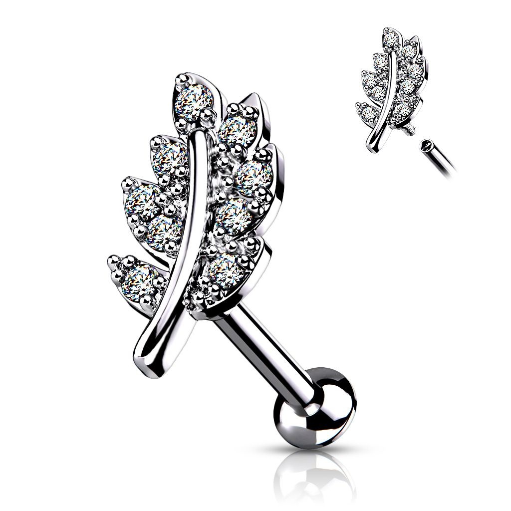 Labret Piercing Blatt mit Zirkonia-Steinchen