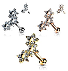 Labret Piercing mit 3 Sternen & Kristallsteinchen – Chirurgenstahl 316L PVD | 1,2 x 6 mm | Gold, Roségold & Silber