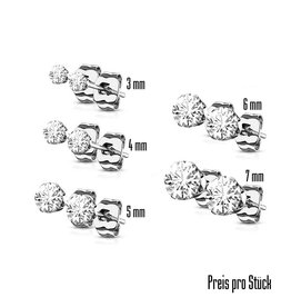 Edelstahl Ohrstecker mit rundem Kristall-Zirkonia – 3 bis 7 mm | Schmetterlingsverschluss