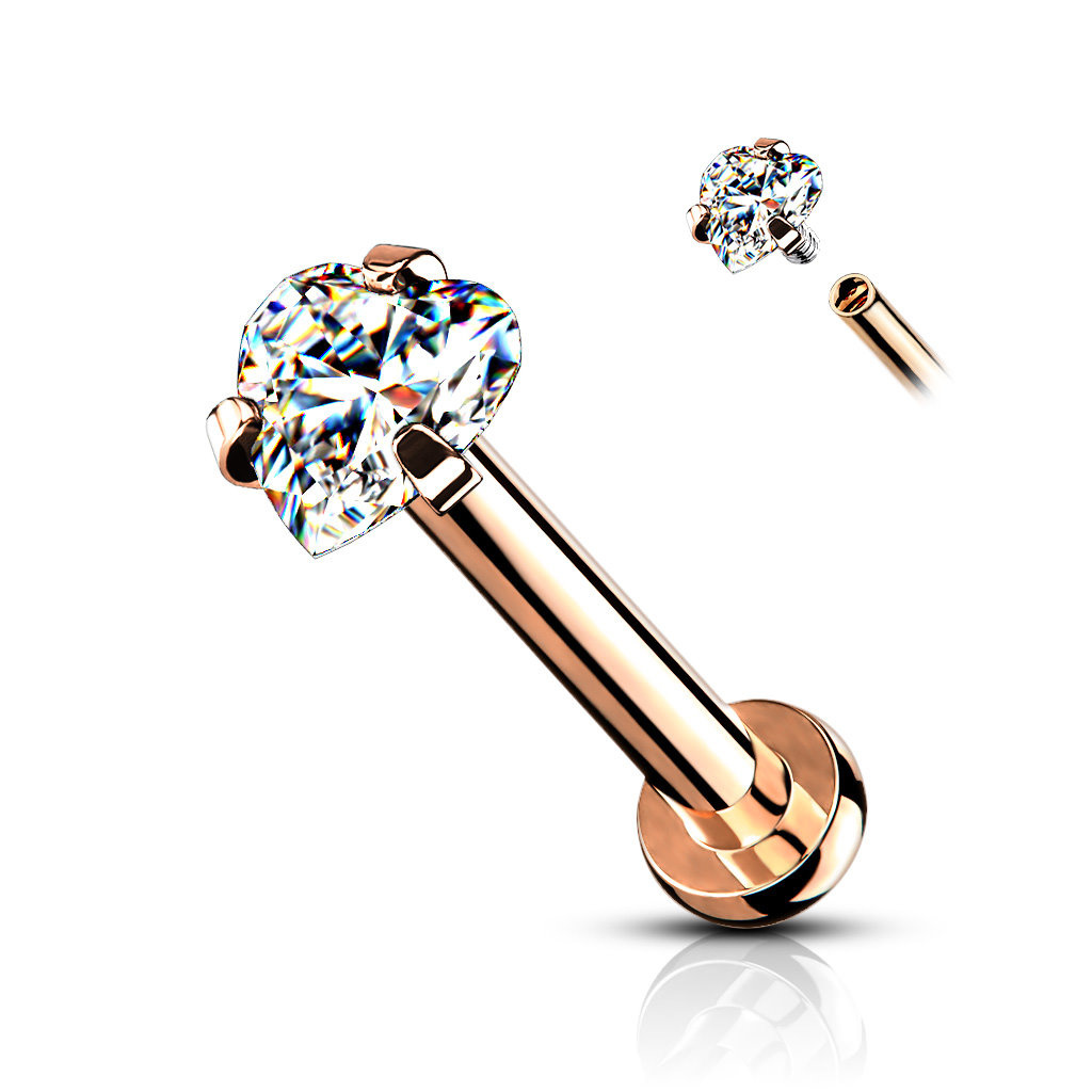 Labret Stecker mit Zirkonia-Herz – Innengewinde