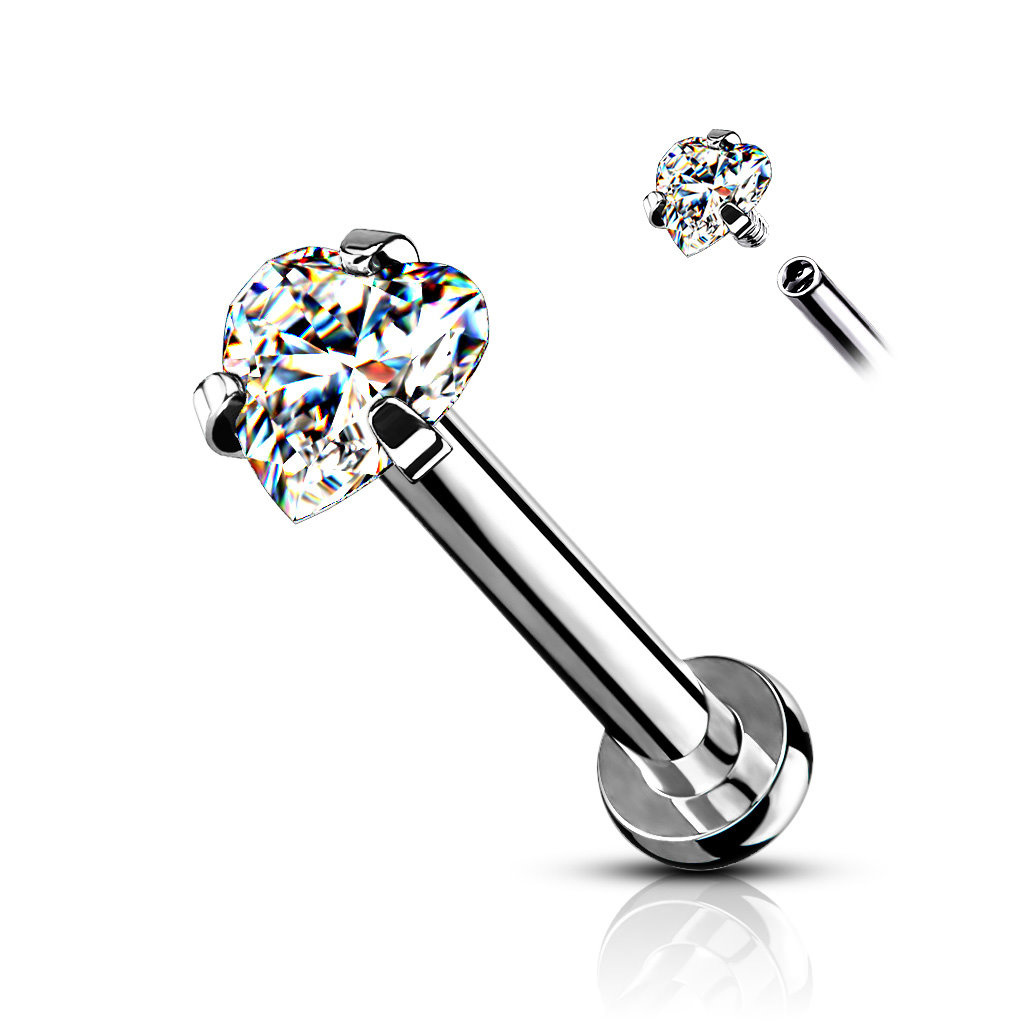 Labret Stecker mit Zirkonia-Herz – Innengewinde