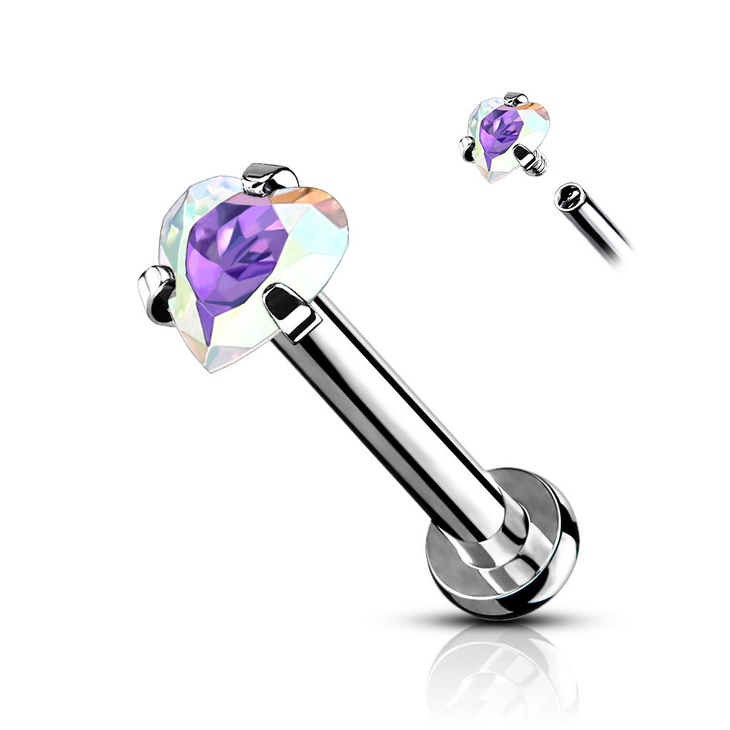 Labret Stecker mit Zirkonia-Herz – Innengewinde