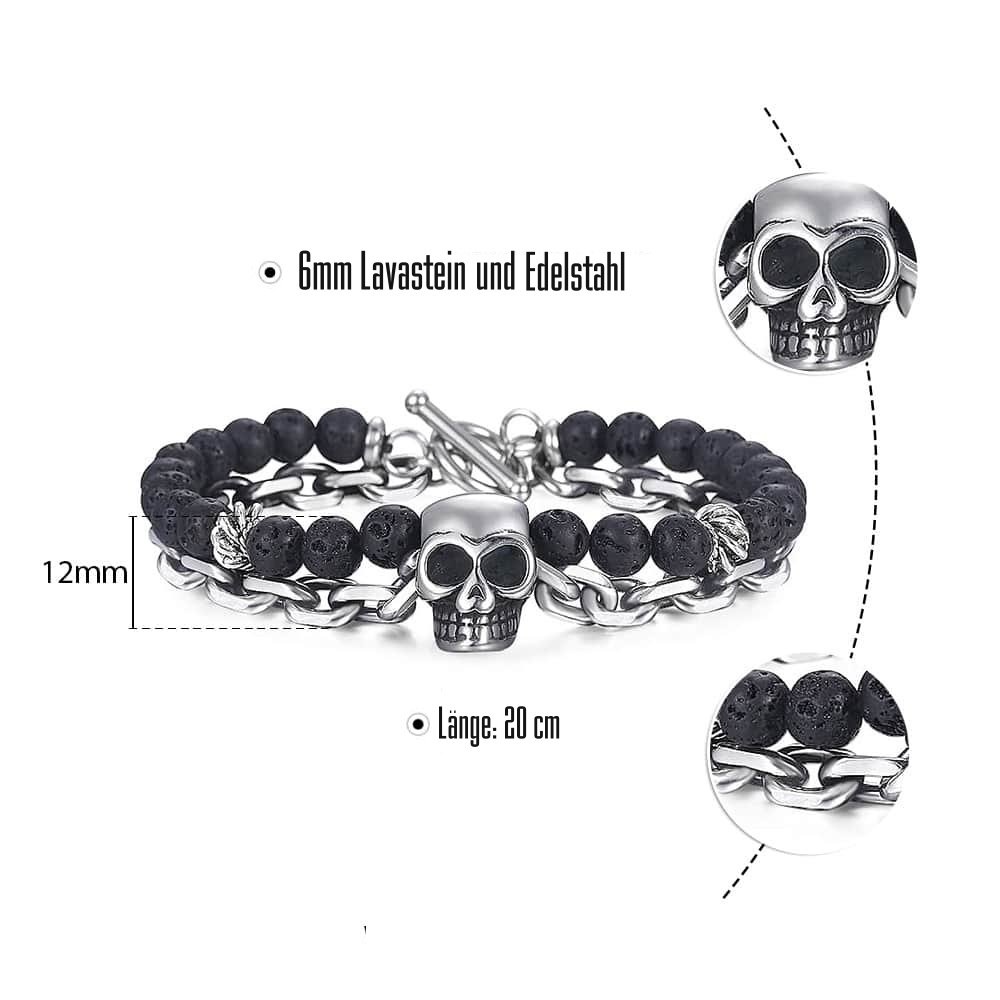 Schwarzes Lava Armband mit Totenkopf