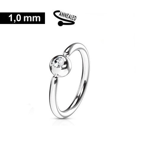 1,0 mm Piercing Ring mit Stein - Aufbiegbar