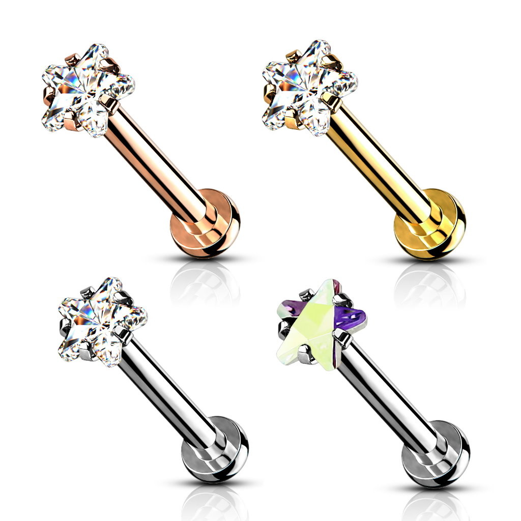 Labret Stecker Stern mit Kristallstein – Chirurgenstahl