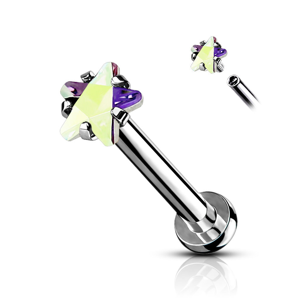 Labret Stecker Stern mit Kristallstein – Chirurgenstahl