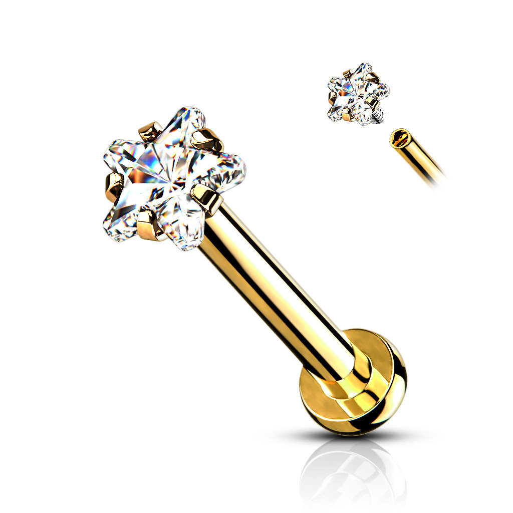 Labret Stecker Stern mit Kristallstein – Chirurgenstahl