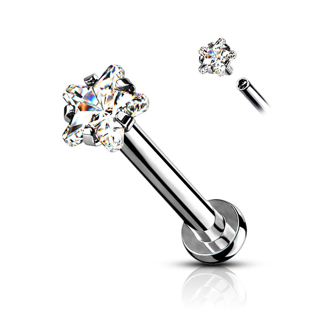 Labret Stecker Stern mit Kristallstein – Chirurgenstahl