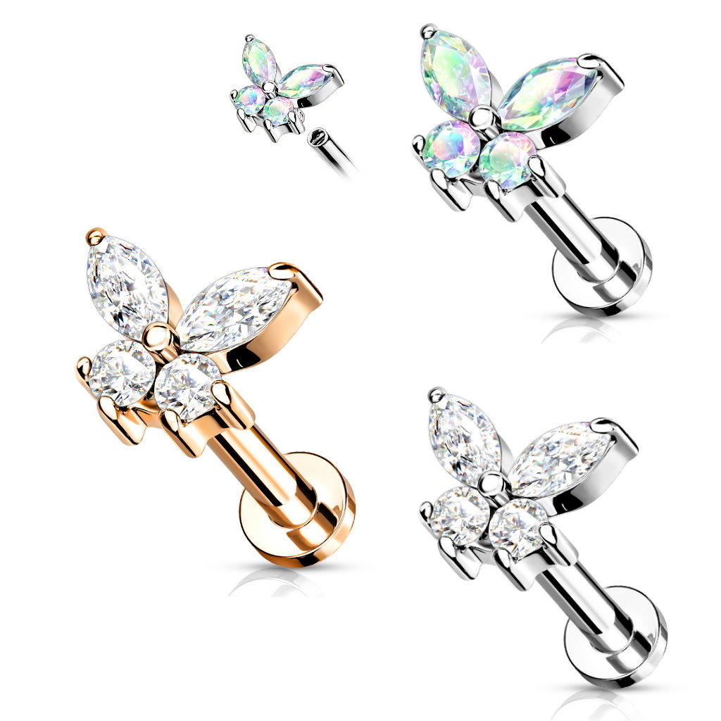 Labret Stecker Schmetterling mit Zirkoniastein