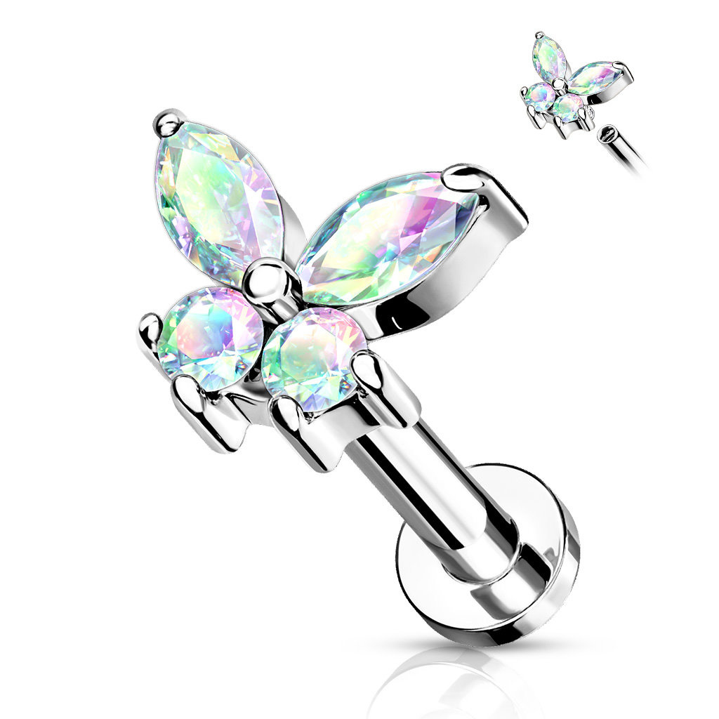 Labret Stecker Schmetterling mit Zirkoniastein
