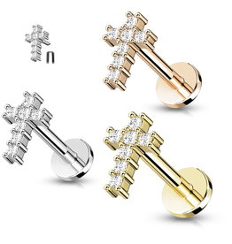 Helix Stecker Kreuz – Innengewinde | Chirurgenstahl 316L PVD | 1,2 mm | 6 mm oder 8 mm | Gold, Roségold & Silber