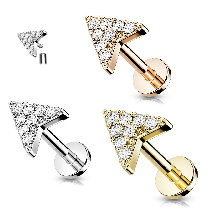 Labret Piercing Pfeil – Innengewinde | Chirurgenstahl PVD | 1,2 mm | 6 mm oder 8 mm | Gold, Roségold & Silber
